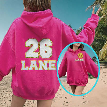 Personalized Oversized Sports Hoodie, Chenille Patch Sweatshirt with Name and Number, Game Day Hoodie