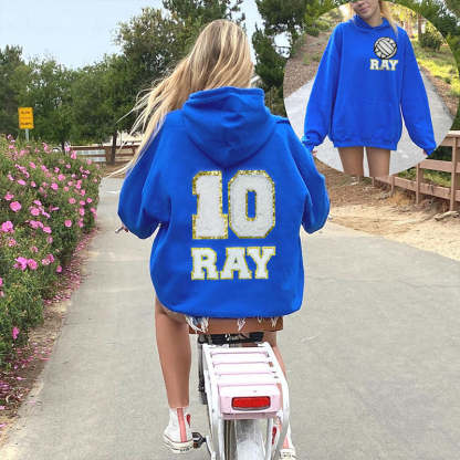 Personalized Oversized Sports Hoodie, Chenille Patch Sweatshirt with Name and Number, Game Day Hoodie