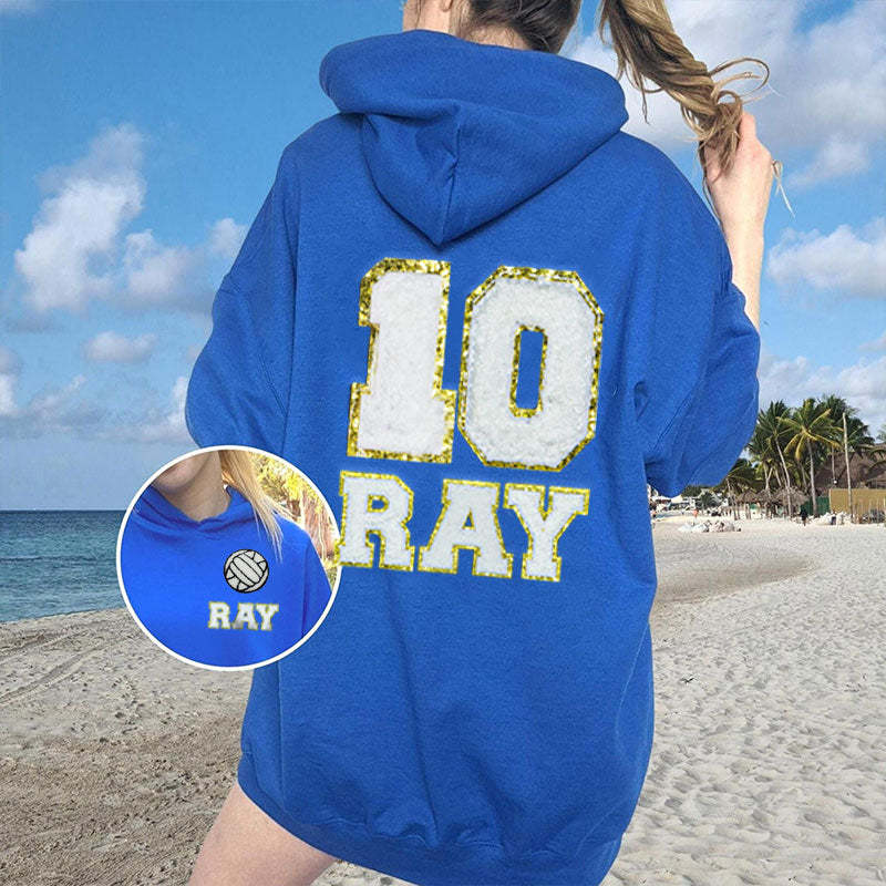Personalized Oversized Sports Hoodie, Chenille Patch Sweatshirt with Name and Number, Game Day Hoodie