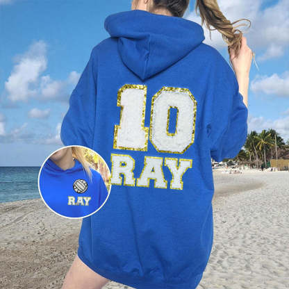 Personalized Oversized Sports Hoodie, Chenille Patch Sweatshirt with Name and Number, Game Day Hoodie
