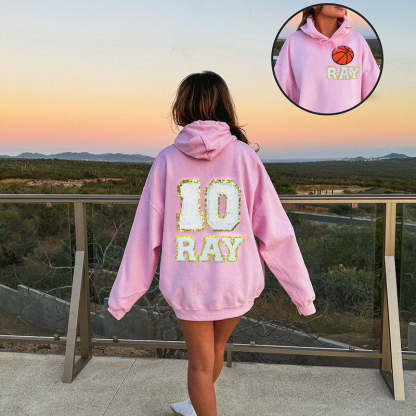 Personalized Oversized Sports Hoodie, Chenille Patch Sweatshirt with Name and Number, Game Day Hoodie