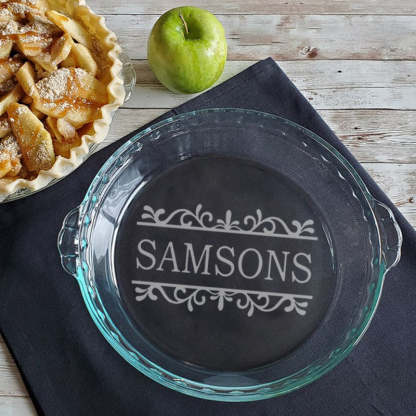 Personalized Pie Plate, Engraved Glass Pie Baking Dish, Christmas Present Wedding Gift