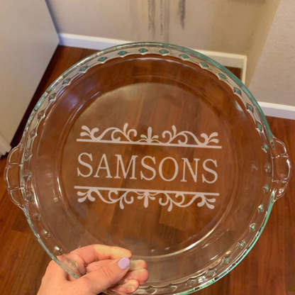 Personalized Pie Plate, Engraved Glass Pie Baking Dish, Christmas Present Wedding Gift