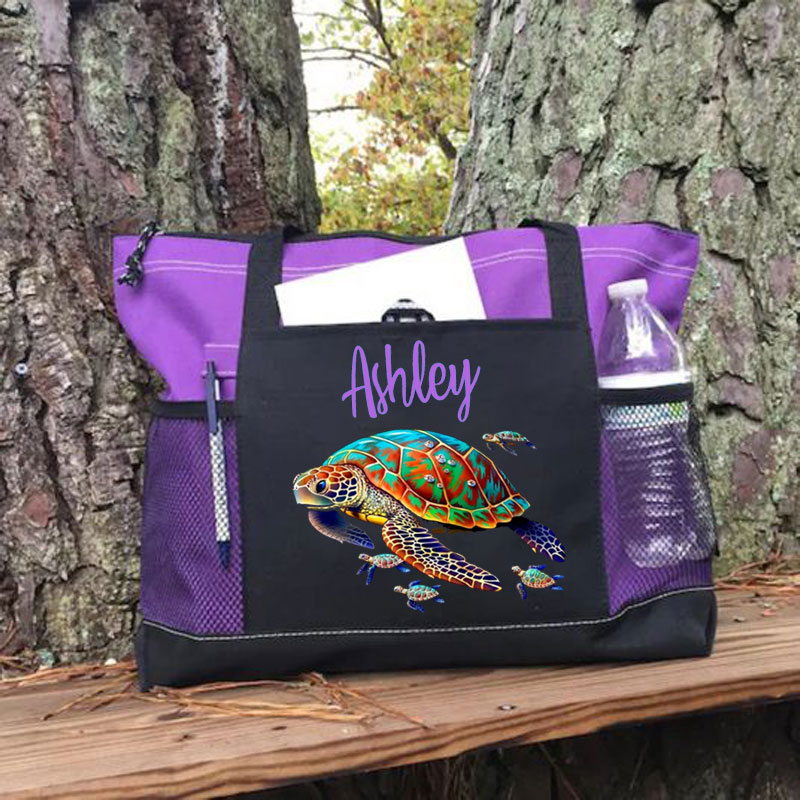 Personalized Sea Turtles Tote Bag with Mesh Pockets