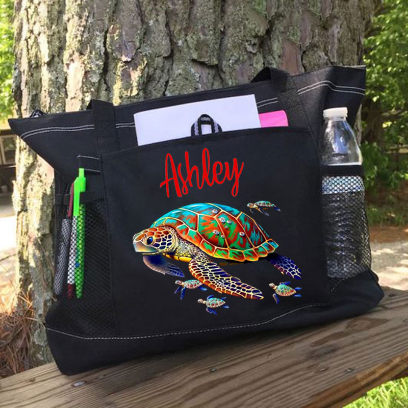 Personalized Sea Turtles Tote Bag with Mesh Pockets