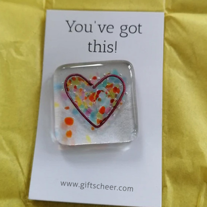 Fused glass heart pocket hug token Handmade Small Miss you Friendship Gift