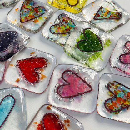 Fused glass heart pocket hug token Handmade Small Miss you Friendship Gift