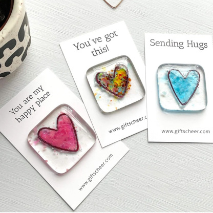 Fused glass heart pocket hug token Handmade Small Miss you Friendship Gift