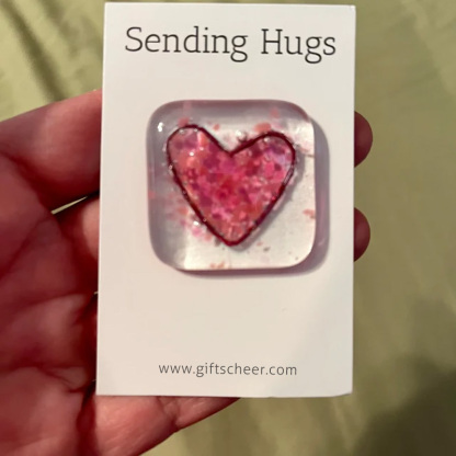 Fused glass heart pocket hug token Handmade Small Miss you Friendship Gift