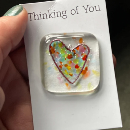 Fused glass heart pocket hug token Handmade Small Miss you Friendship Gift