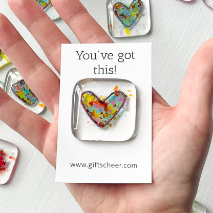 Fused glass heart pocket hug token Handmade Small Miss you Friendship Gift