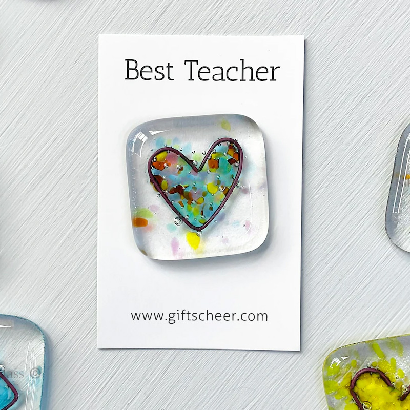 Fused glass heart pocket hug token Handmade Small Miss you Friendship Gift