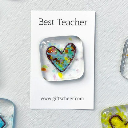 Fused glass heart pocket hug token Handmade Small Miss you Friendship Gift