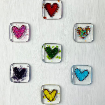 Fused glass heart pocket hug token Handmade Small Miss you Friendship Gift