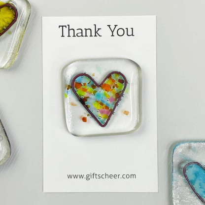 Fused glass heart pocket hug token Handmade Small Miss you Friendship Gift