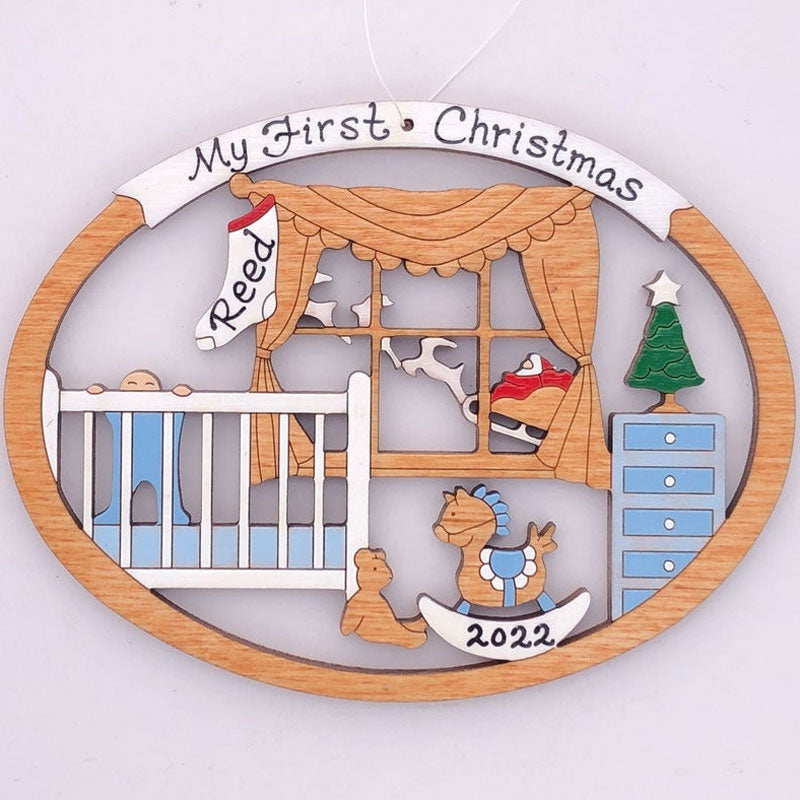 Personalized First Christmas Ornament for Baby Boy or Girl Wood