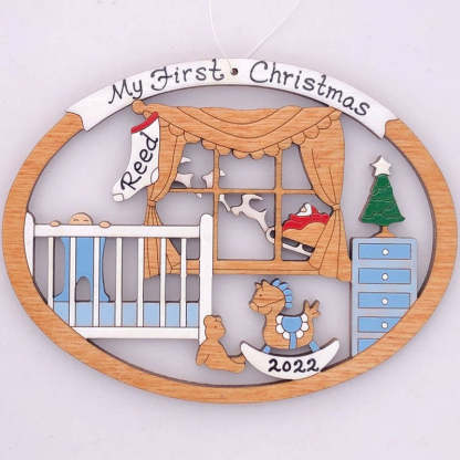 Personalized First Christmas Ornament for Baby Boy or Girl Wood