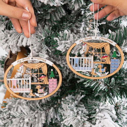 Personalized First Christmas Ornament for Baby Boy or Girl Wood