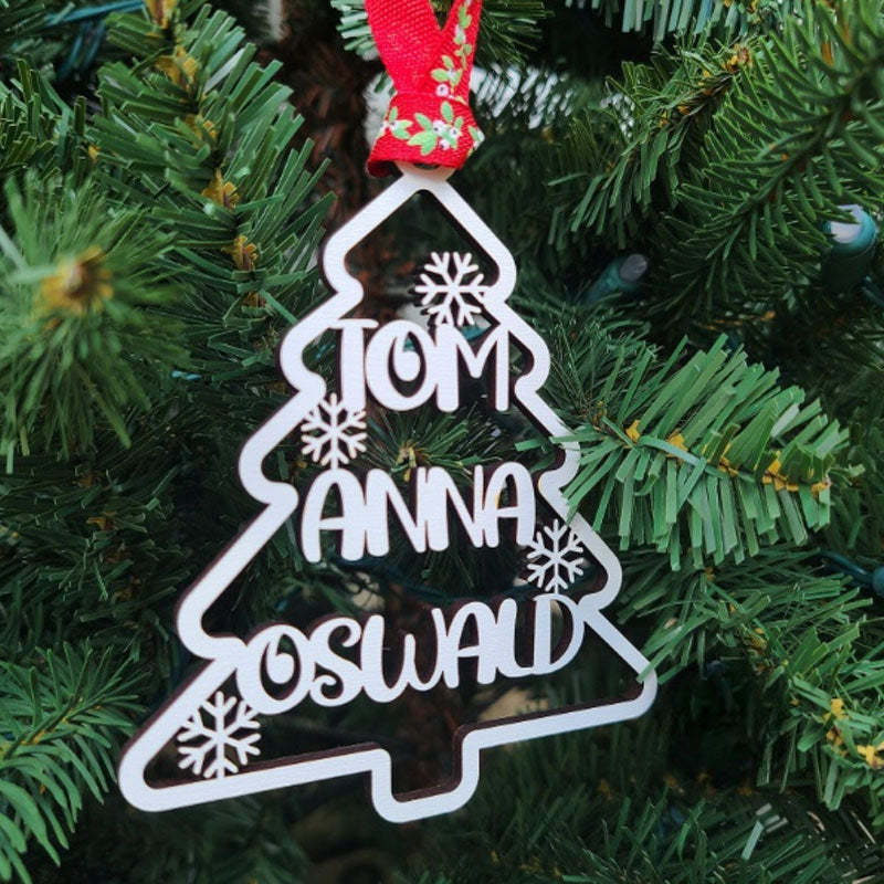 Personalized Christmas Tree Family Names Ornament Silver Ornaments