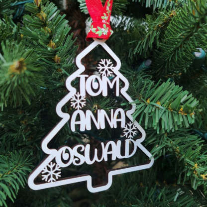 Personalized Christmas Tree Family Names Ornament Silver Ornaments