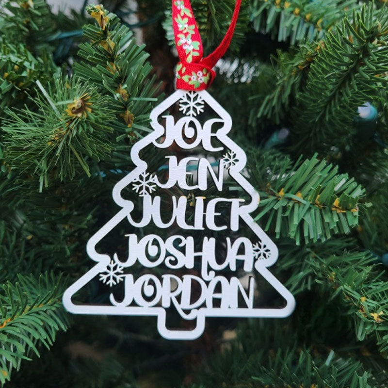 Personalized Christmas Tree Family Names Ornament Silver Ornaments