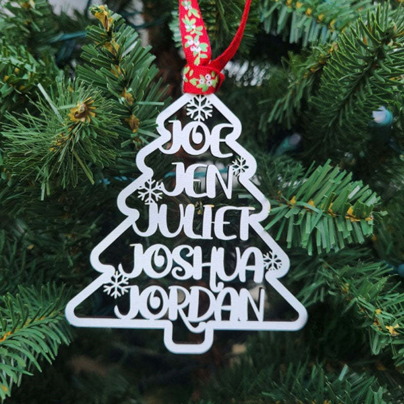 Personalized Christmas Tree Family Names Ornament Silver Ornaments