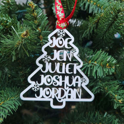 Personalized Christmas Tree Family Names Ornament Silver Ornaments