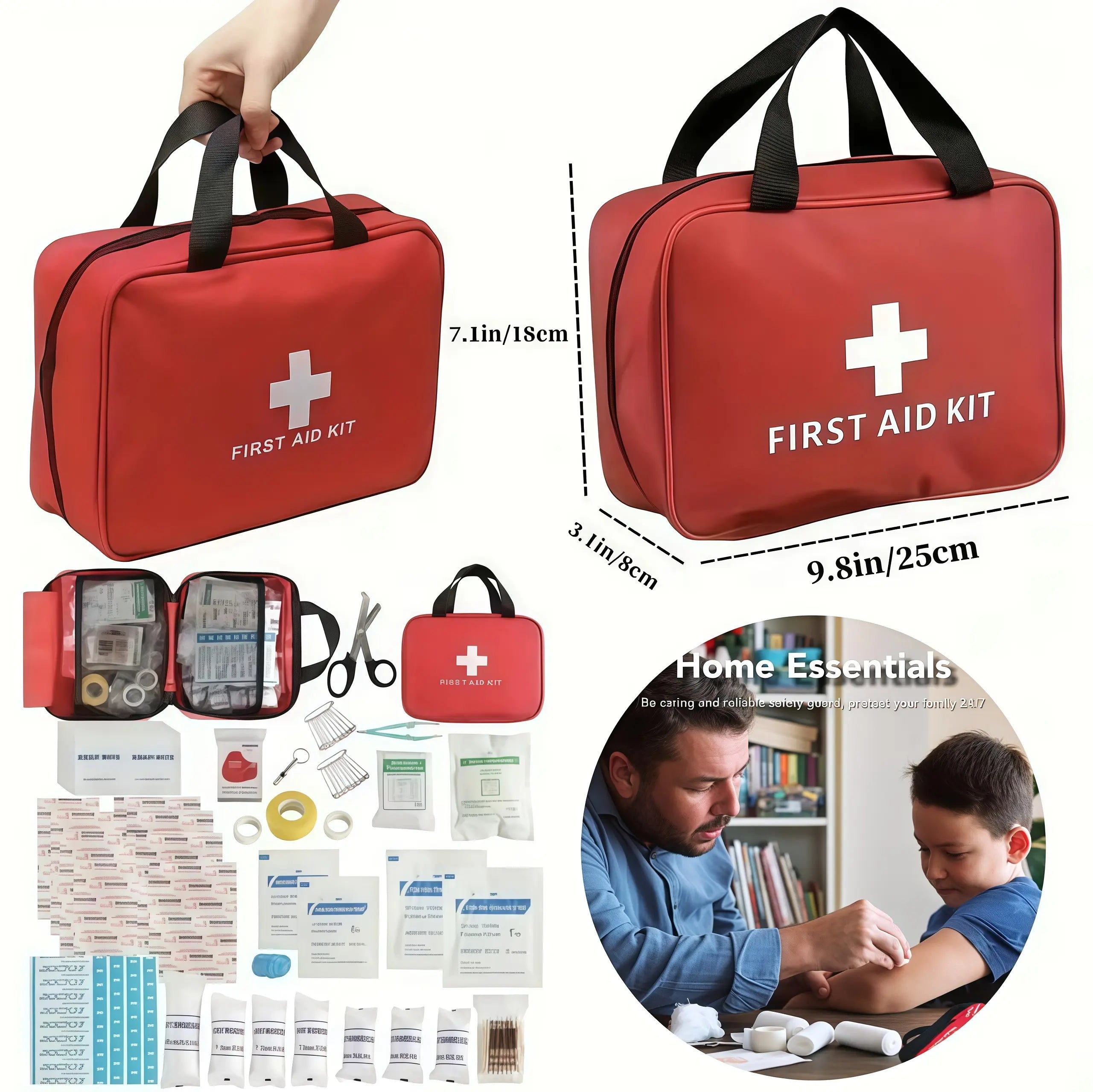 High visibility red compact first aid kit