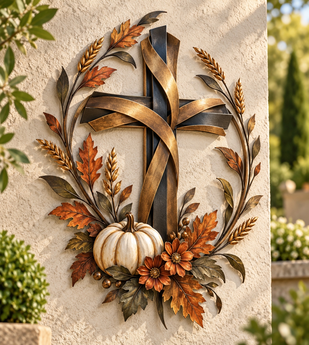 🎃Autumn Cross & Pumpkin Harvest Metal Wall Decor-Free shipping now