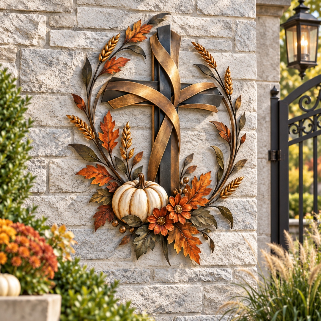 🎃Autumn Cross & Pumpkin Harvest Metal Wall Decor-Free shipping now