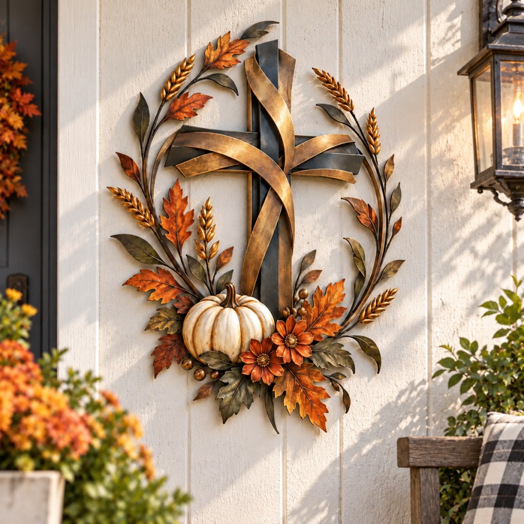🎃Autumn Cross & Pumpkin Harvest Metal Wall Decor-Free shipping now