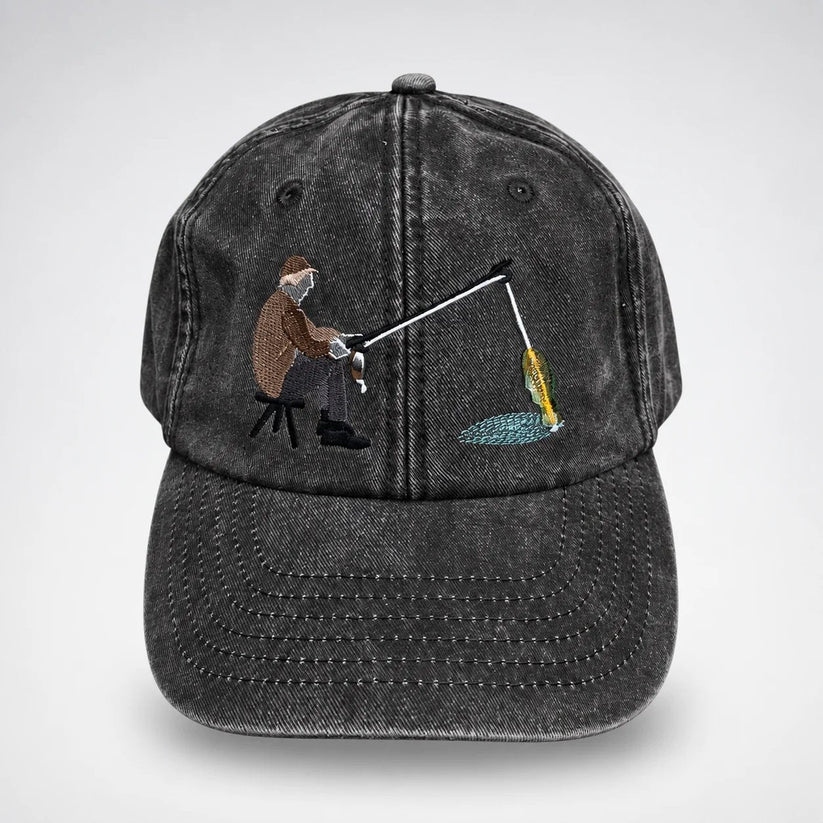 🎣🧢 Catch of the Day Interactive Fishing Cap –🎁 Vintage Washed Moving Fish Hat-(free shipping)
