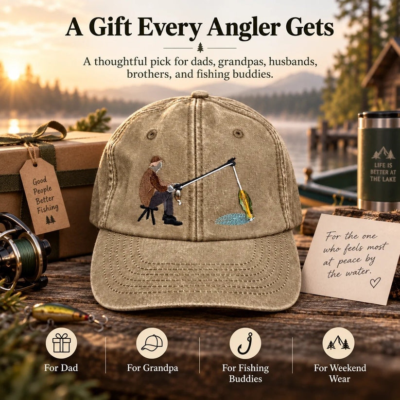🎣🧢 Catch of the Day Interactive Fishing Cap –🎁 Vintage Washed Moving Fish Hat-(free shipping)