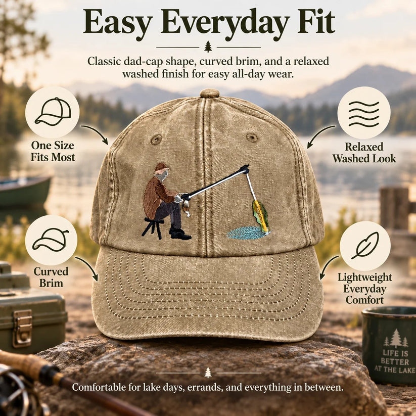 🎣🧢 Catch of the Day Interactive Fishing Cap –🎁 Vintage Washed Moving Fish Hat-(free shipping)