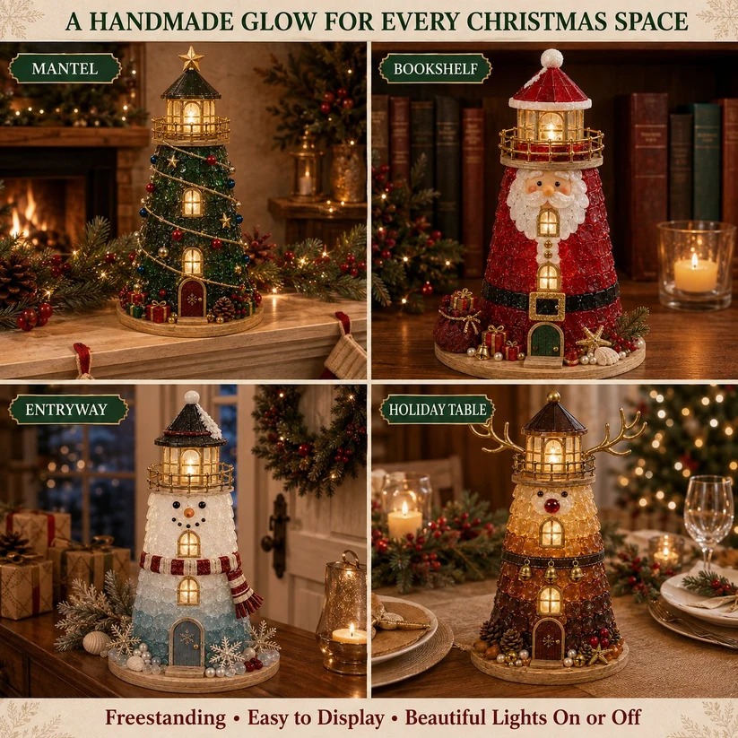 🎅 2026 Christmas Gift 50% Off--🎄Beginner-Friendly DIY Lighted Christmas Character Sea Glass-Style Lighthouse Kit Collection | Complete Kit with Sea Glass-Style Pieces, LED Lights & Step-by-Step Guide Included 💕