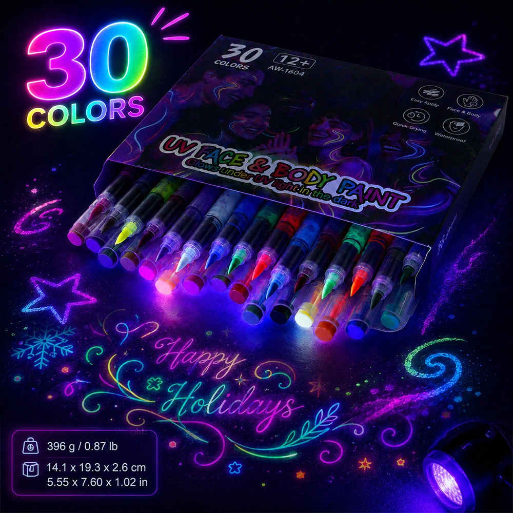 🥳2026 HOT SALE💞50K+ SOLD!🎁UV Glow Face and Body Paint Markers Set