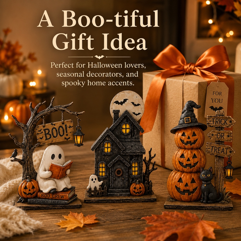 🎁3-Piece Halloween Decor Set – Ghost, Haunted House & Pumpkins🎃