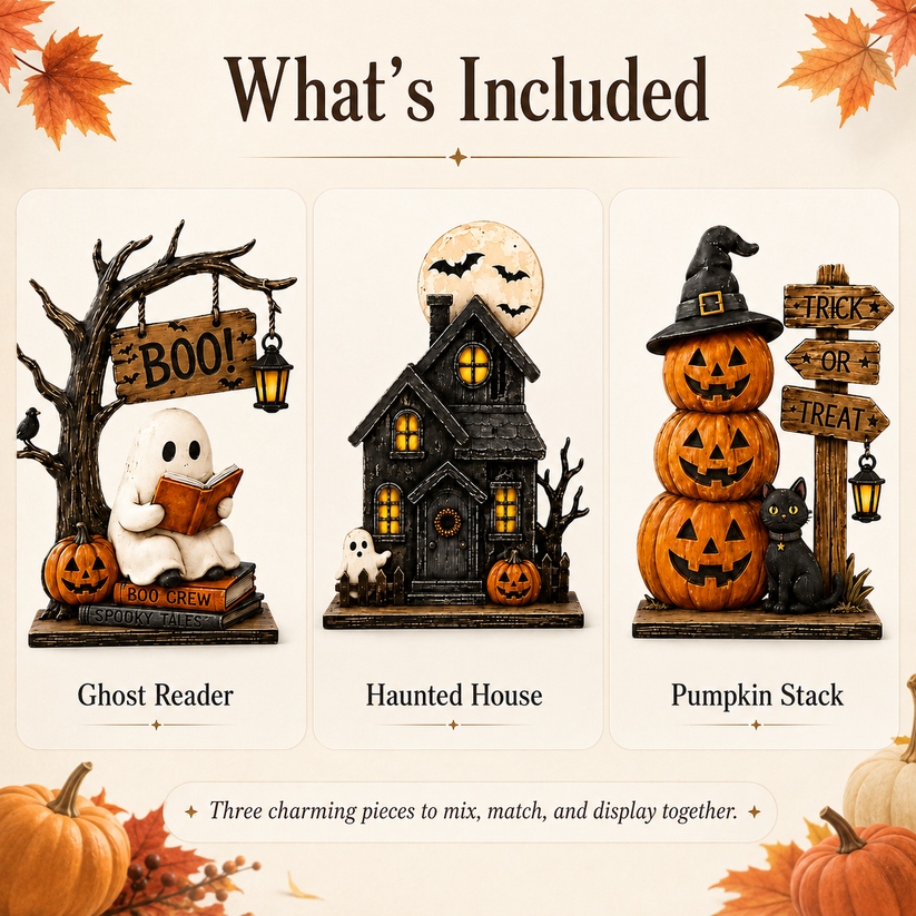 🎁3-Piece Halloween Decor Set – Ghost, Haunted House & Pumpkins🎃