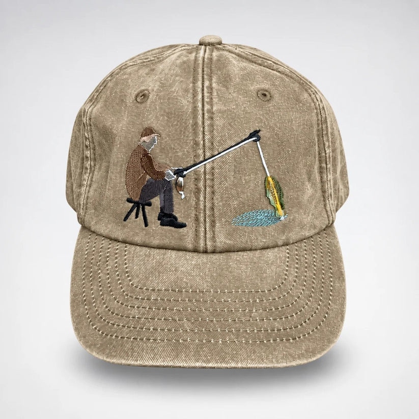 🎣🧢 Catch of the Day Interactive Fishing Cap –🎁 Vintage Washed Moving Fish Hat-(free shipping)