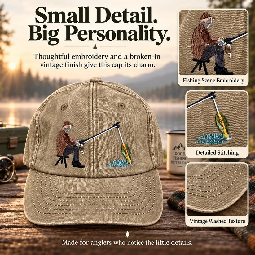🎣🧢 Catch of the Day Interactive Fishing Cap –🎁 Vintage Washed Moving Fish Hat-(free shipping)