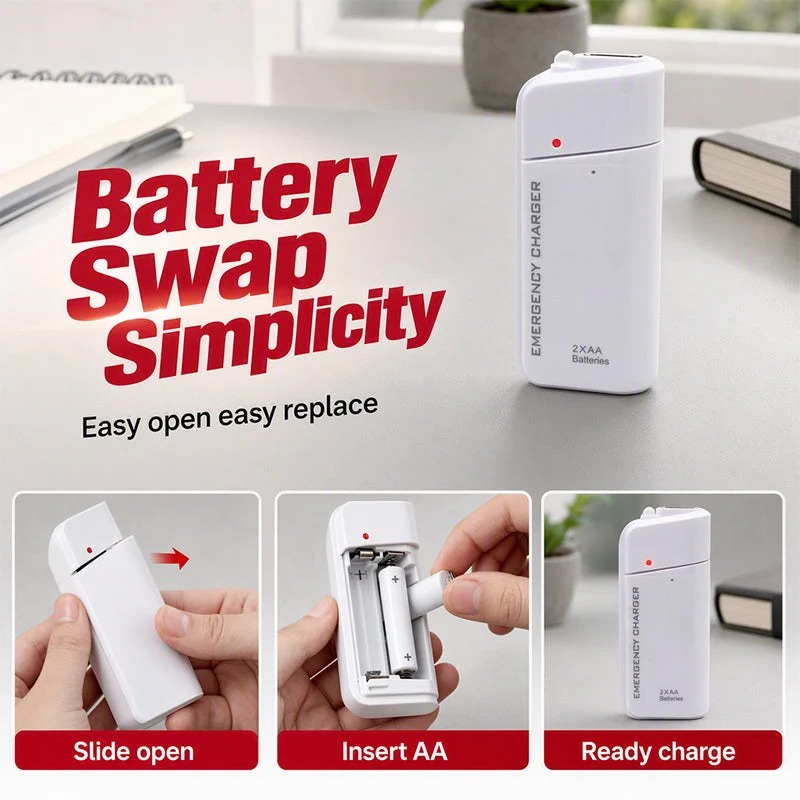 🔋Portable Emergency Phone Charger AA Battery Powered Power Bank with LED Flashlight🌟
