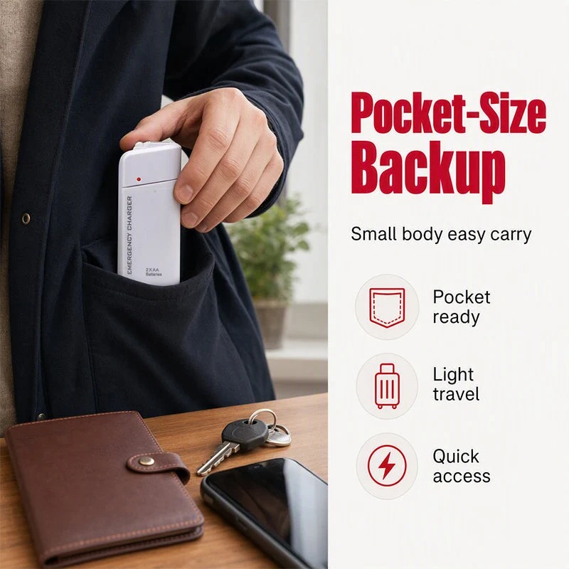 🔋Portable Emergency Phone Charger AA Battery Powered Power Bank with LED Flashlight🌟