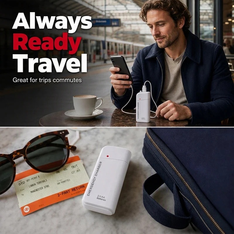🔋Portable Emergency Phone Charger AA Battery Powered Power Bank with LED Flashlight🌟