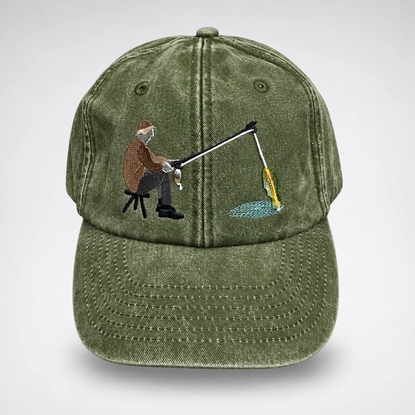🎣🧢 Catch of the Day Interactive Fishing Cap –🎁 Vintage Washed Moving Fish Hat-(free shipping)