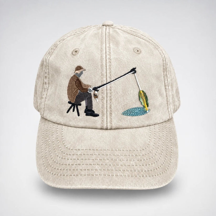 🎣🧢 Catch of the Day Interactive Fishing Cap –🎁 Vintage Washed Moving Fish Hat-(free shipping)