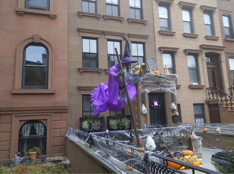 12-foot flying witch seen outside home in Carroll Gardens, Brooklyn, on November 1, 2022.