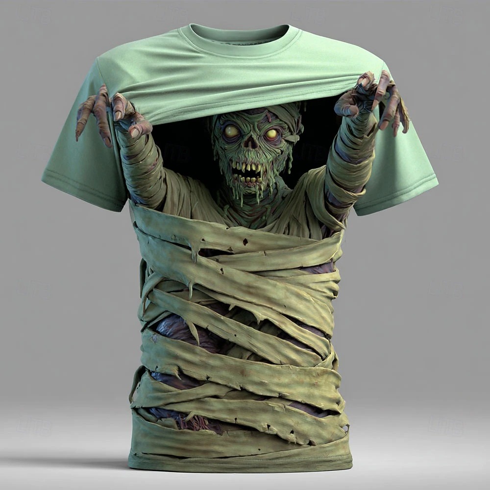 🎃Halloween Men's Optical Illusion Zombies 3D T Shirt Short🧟