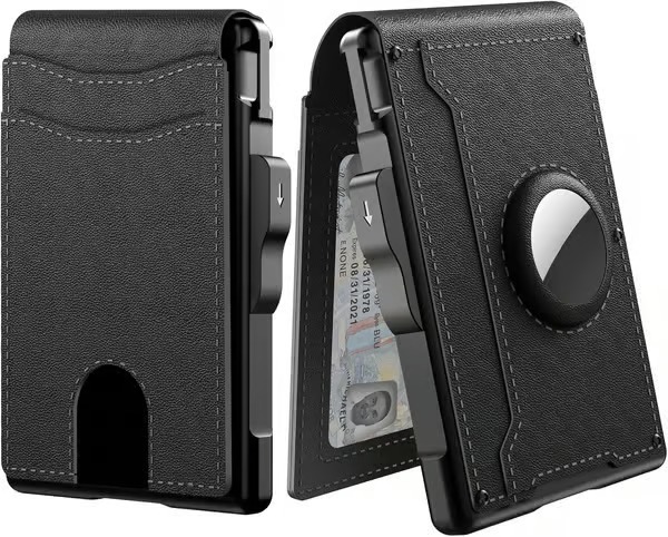 🔥Wallet for Men - with Pop Up Aluminum Case Money Clip Slim Leather Slots Credit Card Holder Bifold Minimalist Wallet