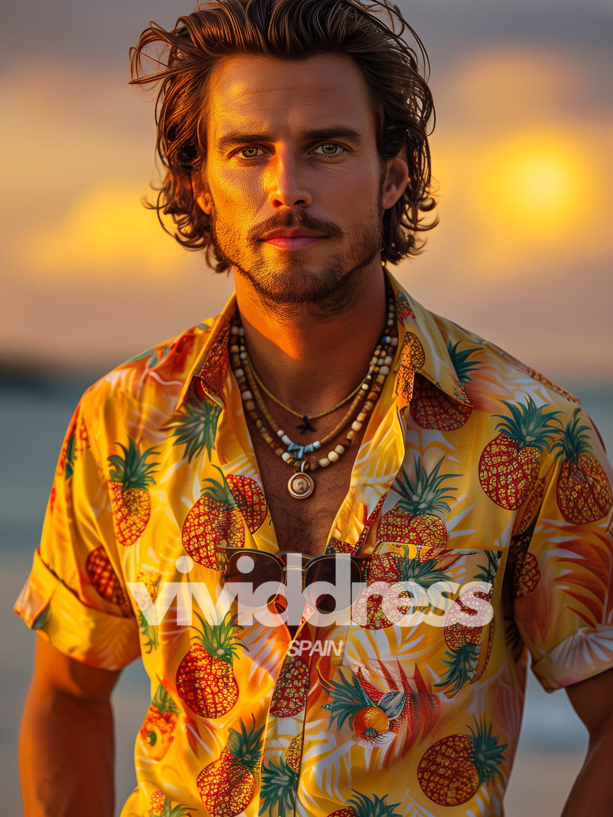 Men's Casual Pineapple Print Beach Summer Holiday Short Sleeve Shirt