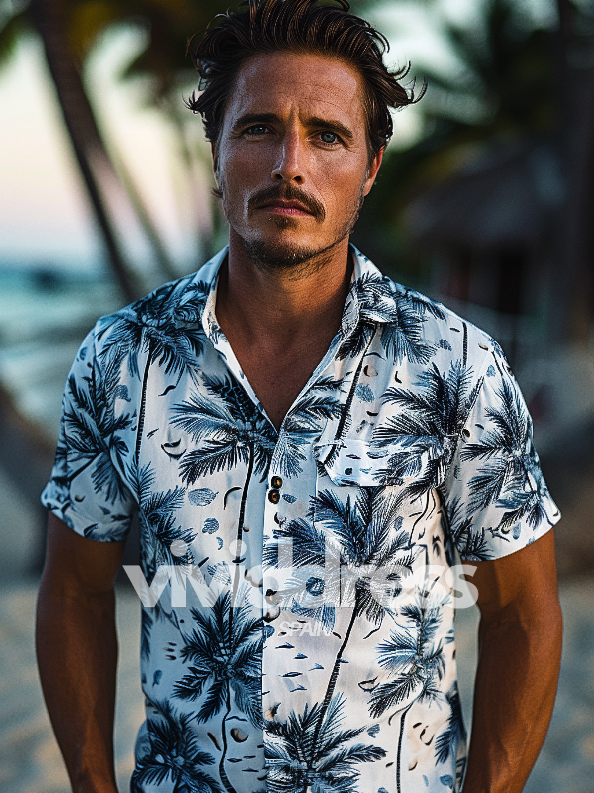 Men's Palm Tree Print Beach Summer Holiday Short Sleeve Shirt